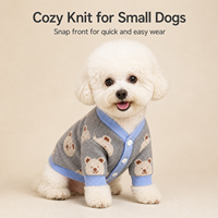 Cardigan tricoté pour chien avec motif ours, fermeture à boutons-pression, pull doux et extensible pour petits chiens, vêtements d'hiver pour animaux de compagnie OEM ODM