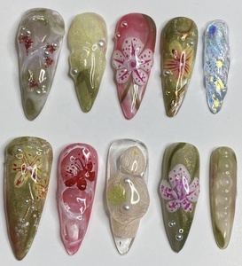 Conception personnalisée peint à la main amande ballerine fait à la main 3D fleur arc Gel acrylique faux ongles manucure presse sur les ongles - Product Image 6