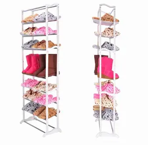 Rack branco de porta com dez camadas, prateleira para sapatos brancos de aço inoxidável, sala de estar, armário simples