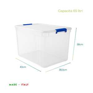 Contenitori di plastica trasparenti da 65 litri con coperchio e chiusure a scatto per organizzare vestiti e articoli per la casa - Product Image 2