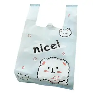 Custom Printed Own Logo Recycled Poly Tote T Shirt Vest Handle Plastic Shopping Bag Suppliers