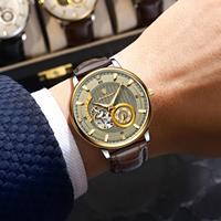 POEDAGAR 1416 Montre homme de luxe haut de gamme, lumineuse, tourbillon creux, automatique, montre-bracelet mécanique en cuir pour homme, Reloj