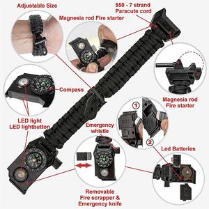 Anthrive Emergency Rope Rescue <span class=keywords><strong>Kit</strong></span> Einstellbares LED-Licht Paracord Survival Bracelet mit Kompass messer Whistle Flint Fire <span class=keywords><strong>Starter</strong></span> - Product Image 3