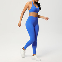 Soutien-gorge de sport de yoga tricoté de couleur unie sans couture transfrontalière costume de fitness avec logo devant suspendu cou beauté dos serré hanche