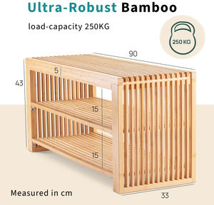 مقعد أحذية مخصص من الخيزران مع رف أحذية من طبقتين - Product Image 6