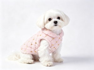 Gilet d'hiver haut de gamme en fausse fourrure pour chien - Manteau rose en peluche pour chiot avec <span class=keywords><strong>sequins</strong></span> en forme de cœur doré et doublure en satin pour petits chiens et chats - Product Image 6