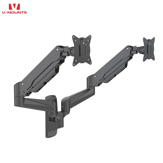 V-mounts Fits 15-32 Inch Screens Gas Spring Dual Arm Monitor Mount with Wall-mounted Installation Method