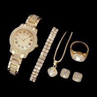 Conjunto de Accesorios para Reloj Amelia Diamond, Collar y Anillo Redondos para Mujer, 6 Piezas, Aleación de Cuarzo, 31 mm, Reloj de Joyería de Moda