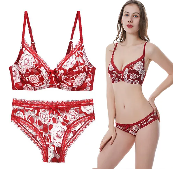 YCH French underwear ladies steel ring ultra-thin beautiful back support sexy lingerie sexy lace bra printing underwear bra set