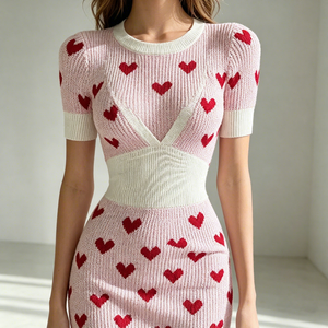 Abito Maglione Pullover da Donna Rosa Bianco Tinta Unita Vintage Autunnale in <span class=keywords><strong>Maglia</strong></span> Traspirante Spandex/Poliestere con Scollo a V Profondo e <span class=keywords><strong>Maniche</strong></span> <span class=keywords><strong>Corte</strong></span> - Product Image 4