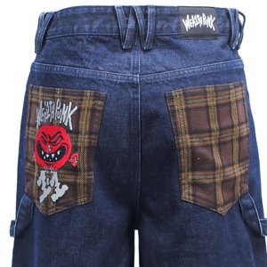 MC BUILD OEM Bermuda in denim da <span class=keywords><strong>uomo</strong></span> con tasche, stile trucker, decorazioni e patchwork, a vita media - Product Image 3