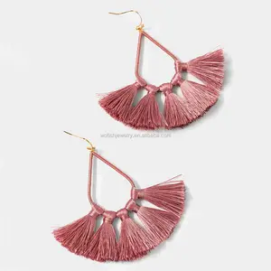 Handmade teardrop thread silk MAUVE tassel Earrings for women