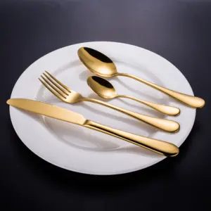 婚礼 18/8 不锈钢金色餐具套装勺子叉和刀，黄金乱蓬蓬的餐具，餐具
