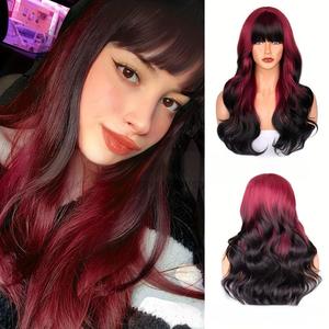 Perruque longue bouclée Ruili avec frange latérale, couleur dégradée, cheveux synthétiques pour toute la tête, ligne de cheveux naturelle pour femmes - Product Image 1