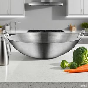 <span class=keywords><strong>Wok</strong></span> commercial KENGQ <span class=keywords><strong>en</strong></span> <span class=keywords><strong>acier</strong></span> <span class=keywords><strong>inoxydable</strong></span> de grande taille avec double poignée, capacité de 18 L, écologique, non revêtu, pour cuisinière à gaz de restaurant/hôtel - Product Image 5