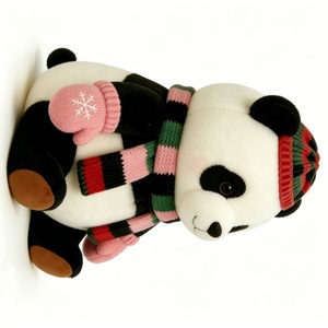 Customized Winter <b>Panda</b> Plush <b>Toy</b>, Cute Sitting Stuffed Animal with Knit Hat, Scarf & Snowflake Mittens, Christmas Themed Black - Product Image 4