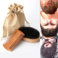 Brosse de rasage et peigne de barbe de poils de sanglier en bois de bambou de marque privée pour les hommes en gros Kit de brosse et de peigne à barbe de logo personnalisé