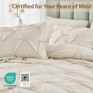 Bộ chăn bông nữ hoàng-Giường 3 mảnh trong túi, bộ đồ giường Pintuck tất cả các mùa với chăn bông, vỏ gối - Product Image 3