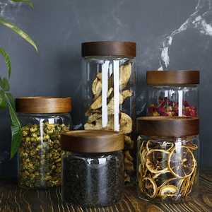 Frasco de Almacenamiento Hermético de Vidrio de Borosilicato de Alta Calidad con Tapa de Madera de Canela, Recipiente de Cocina <span class=keywords><strong>para</strong></span> Granos y Otros Productos Secos - Product Image 4