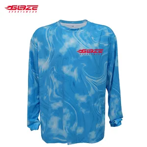 Customized High Quality Sublimation Polyester Sports Jogging Shirts Comfortable Blue Unisex Long Sleeve Tshirt