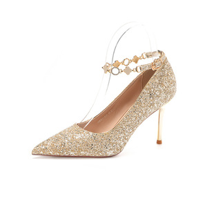 Zapatos de Novia con Tacón de Aguja, Punta en Pico, Correa en el Tobillo, Pedrería, Forro de Satén, Tacón Alto, Modelo 6681-60C - Product Image 5