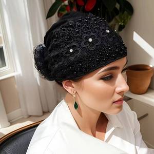 Hot-selling new plain polyester <b>wedding</b> <b>hat</b>, suitable <b>for</b> Muslim women as an ethnic headscarf <b>hat</b> - Product Image 6