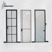 Porte intérieure française Sunnysky au design moderne avec façade en verre et fer, ouverture à battant, en alliage d'aluminium, pour application en villa