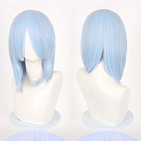 Wig Cosplay Anime Dasar Sedang 40Cm, Wig Rambut Sintetis Tahan Panas, Pirang Hitam Putih Merah Merah Muda Hijau Coklat Emas Biru