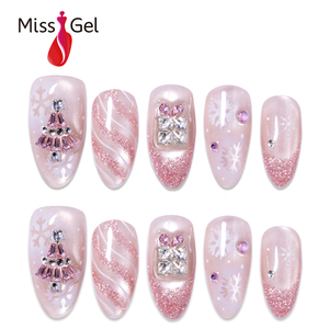 Miss Gel 32 <span class=keywords><strong>Uñas</strong></span> Postizas <span class=keywords><strong>Rosa</strong></span> Hielo <span class=keywords><strong>de</strong></span> Navidad, Almendradas Medianas con Purpurina <span class=keywords><strong>de</strong></span> Copo <span class=keywords><strong>de</strong></span> Nieve y Diamantes <span class=keywords><strong>de</strong></span> Imitación, Reutilizables, OEM - Product Image 1