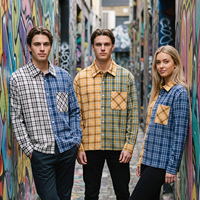 Chemise à carreaux tendance 2027 pour homme, style streetwear, patchwork coloré, manches longues, décontractée, prix de gros, rayée