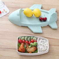 Nouveau récipient alimentaire créatif pour bébé, avion de dessin animé, assiettes pour enfants, bols d'alimentation, plat, paille de blé, ensembles de boîtes, ensembles de vaisselle