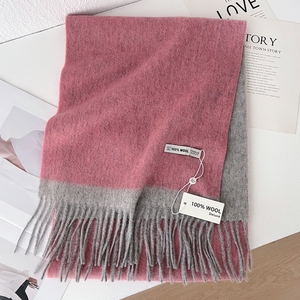 Bufanda Unisex 100% Lana Pura con Flecos, Diseño Color Block, Cálida para Otoño e Invierno, Chal de Alta Gama para Uso Diario, Bufanda Larga Informal - Product Image 3