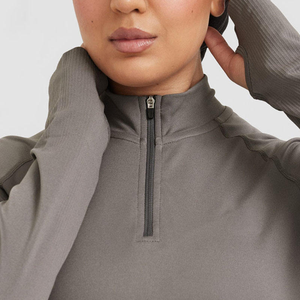 Custom Sweat-Wicking Islamic <strong>Longline</strong> Quarter Zip <strong>Long</strong> <strong>Sleeve</strong> <strong>Tops</strong> Modest Sports Muslim Oversized Women Gym Workout Yoga T-Shirt - Product Image 2