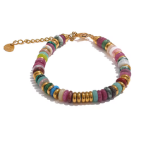 Bracelet en perles de style ethnique, pierres naturelles colorées, plaqué or 18 carats, bracelet en perles en acier inoxydable fait à la main pour femmes