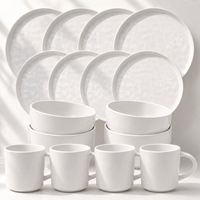 Service de vaisselle en céramique blanc simple et luxueux, motif vague d'eau, assiettes, bols, tasses à café, compatible lave-vaisselle, pour la salle à manger