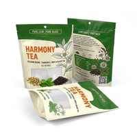 Sachets d'emballage personnalisés imprimés, réutilisables, biodégradables, résistants à l'humidité, pour café en poudre, herbes et thé vert, en aluminium, à fond plat
