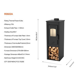 Poêle à bois R0602A, design fin et haut, sans fumée, durable, écologique, chauffage intérieur, <span class=keywords><strong>foyer</strong></span> en acier, poêle à bois - Product Image 3