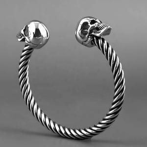 Bracelets joncs torsadés pour hommes en acier inoxydable massif, bijoux à double tête de mort - Product Image 3