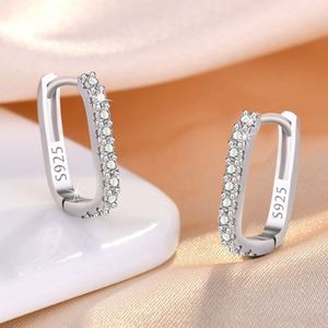 925 Sterling <b>Silver</b> Plated Crystal Natural Stone Trendy <b>Huggie</b> Earrings for Women Wedding Party Gift - Product Image 5