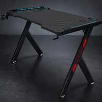Bureau de jeu AOR RGB LED en fibre de carbone, structure en métal en forme de Z, table de jeu PC avec porte-gobelet et crochet pour casque, vente en gros d'usine
