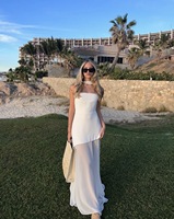 Nouvelle Arrivée 2026 – Robe Longue Moulante Élégante Sans Bretelles et Fendue Haute pour Femme, en Mousseline, Idéale pour l'Été et les Vacances à la Plage