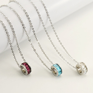 Stainless Steel Necklace With Round Crystal Pendant For Women Clavicle Chain Light Luxury Jewelry Gift Occasion ZN628 - Product Image 1