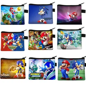 YWMX 13,5 CM x 11CM Monedas para niños Cartera Super Sonic y Mario Print Bolsa de almacenamiento Boy Bolsa portátil con cremallera al por mayor