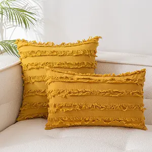 Fodera per cuscino da letto in lino naturale rustico con nappe Decorative moderne con frange