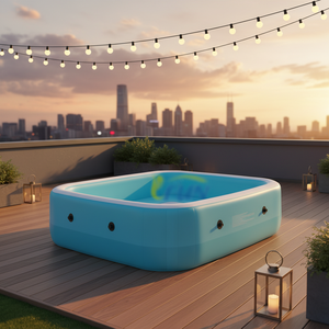 Bain à remous gonflable pour 4 à 6 personnes, grand spa carré portable en PVC étanche pour l'extérieur avec siège pour enfants et adultes - Product Image 6