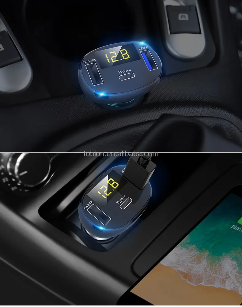 Автомобильное зарядное устройство Pd, быстрая зарядка QC3.0, USB-адаптер для прикуривателя, разветвитель гнезда со светодиодным дисплеем, быстрая зарядка телефона в автомобиле, 2,4 А