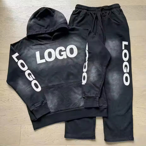 Washed Distressed High Street Hoodie Pure Cotton French Terry Men'S Casual Sweatpants Set Plus Size Mens Hoodie Sweatshirt - Product Image 3