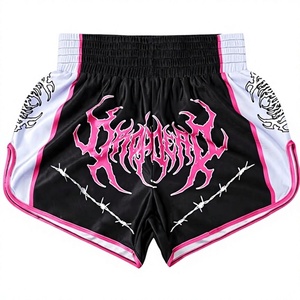 Shorts de Muay Thai Negros, Rosas y Blancos con Estampado por Sublimación, Secado Rápido, Ropa de Artes Marciales Mixtas, Unisex, Adulto, Corte Regular - Product Image 1