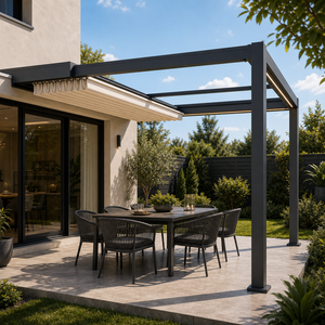 Pergola extérieure en aluminium à toit rétractable RK-E1, abri de patio résistant aux intempéries - Product Image 3