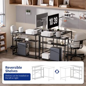 Bureau d'ordinateur en forme de L SENYU, surface métallique, rangement, bureau d'angle noir avec plateau pour clavier et gestion des câbles - Product Image 4